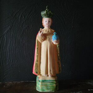 Vintage Infant Of Prague Catholic Statue, Vintage Plastic Religious Figure